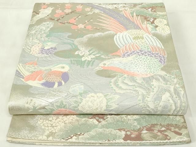 平和屋着物◎六通柄袋帯 唐織 鴛鴦花文 金銀糸 正絹 逸品 DAAZ9166qp