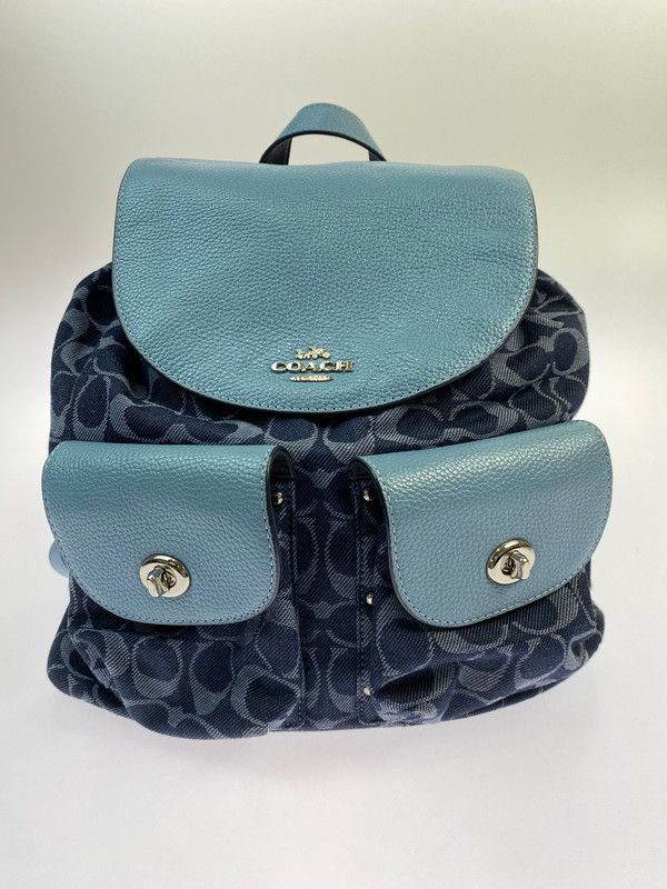 中古品】COACH コーチ デニム シグネチャー リュック F25892 レザー 