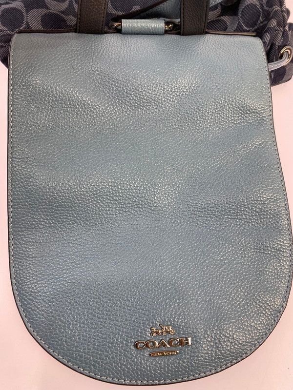 中古品】COACH コーチ デニム シグネチャー リュック F25892 レザー 