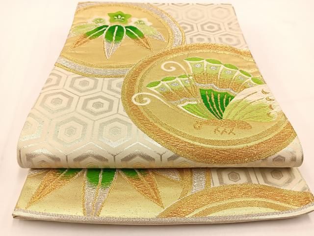 平和屋着物◎六通柄袋帯 唐織 花蝶丸文 金銀糸 正絹 逸品 BAAV7464yc