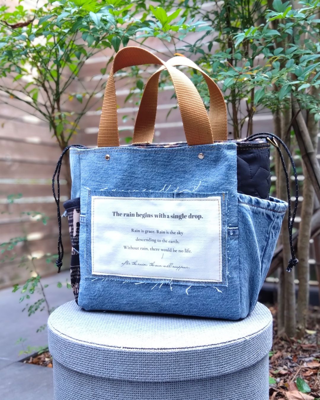 830.デニムリメイク トートバッグ 豹柄デニムリメイク、2色使い、両