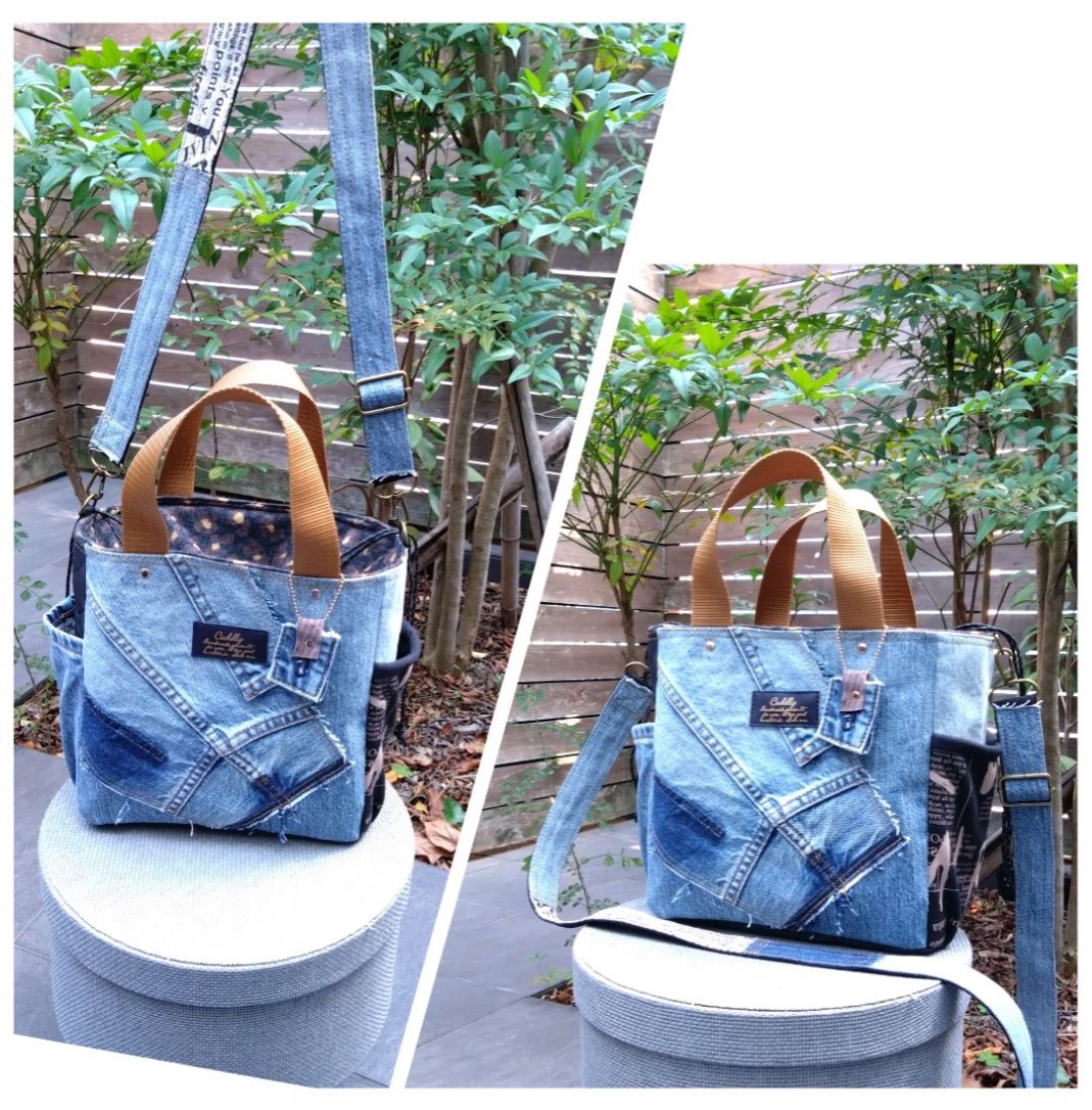 🆕バネポーチ2点set №819【DENIM✖️ヒョウ柄巾着サイドポケット付