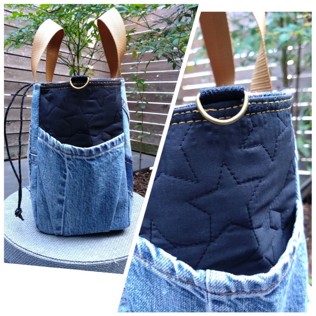 🆕バネポーチ2点set №819【DENIM✖️ヒョウ柄巾着サイドポケット付