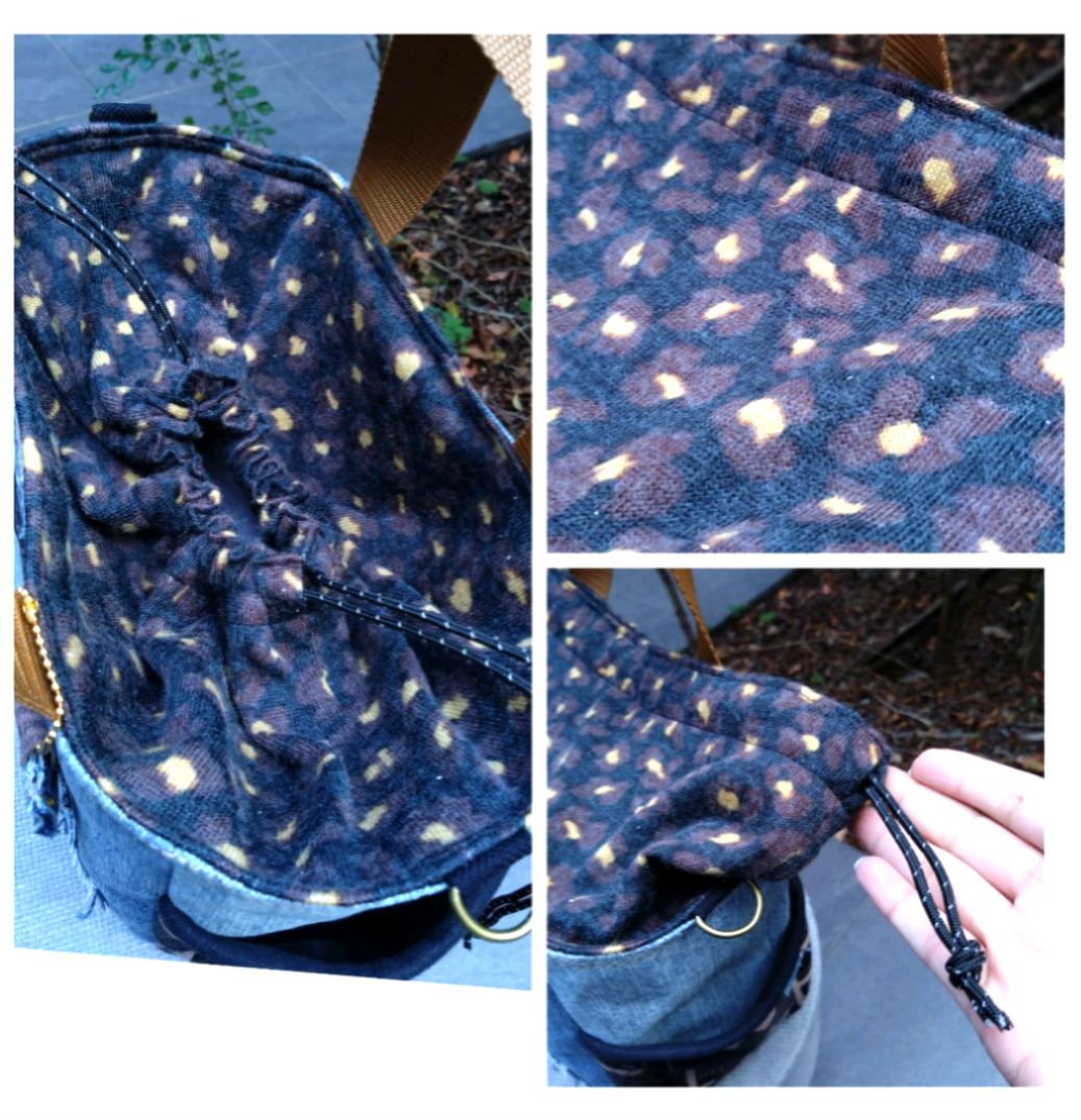 🆕バネポーチ2点set №819【DENIM✖️ヒョウ柄巾着サイドポケット付