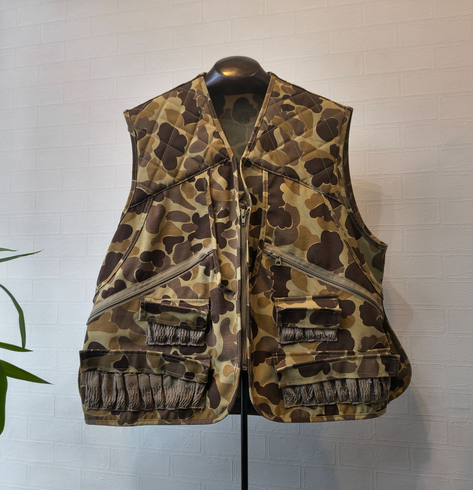 米国製 Hunter Camo Tree柄 ゲームポケットベスト □ 80s vintage □ gamehide 多ポケット ショート丈 ダックハンター