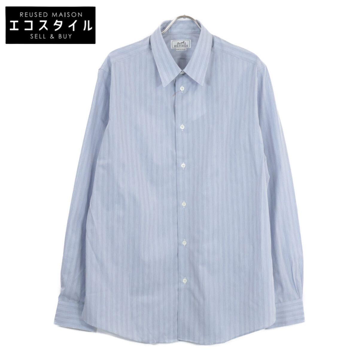 HERMES ストライプシャツ　90s〜 セリエボタン　ライトブルー×ボルドー 中古・古着通販】HERMES (エルメス) セリエボタン レイヤード