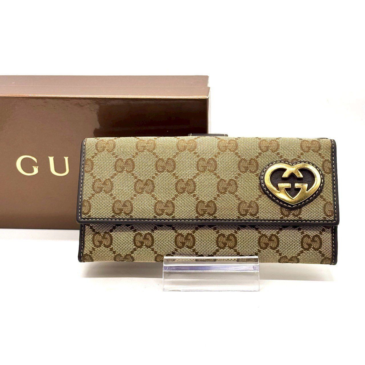 甘さ控えめハート✨ GUCCI グッチ 二つ折り財布 GGキャンバス ラブリー