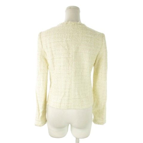 アナイ ANAYI ジャケット 36 白 ホワイト ツイード ノーカラー 長袖