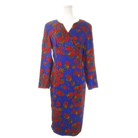 ハナエモリ HANAE MORI BOUTIQUE ワンピース 38 青 ブルー 花柄 V