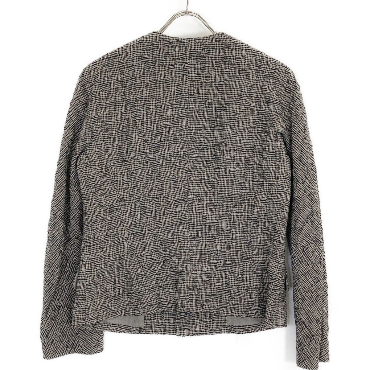 JURGEN LEHL ヨーガンレール ｸﾞﾚｰ系 ﾁｪｯｸ柄 ｼﾙｸ×ｳｰﾙ ﾉｰｶﾗｰ ｼﾞｬｹｯﾄ