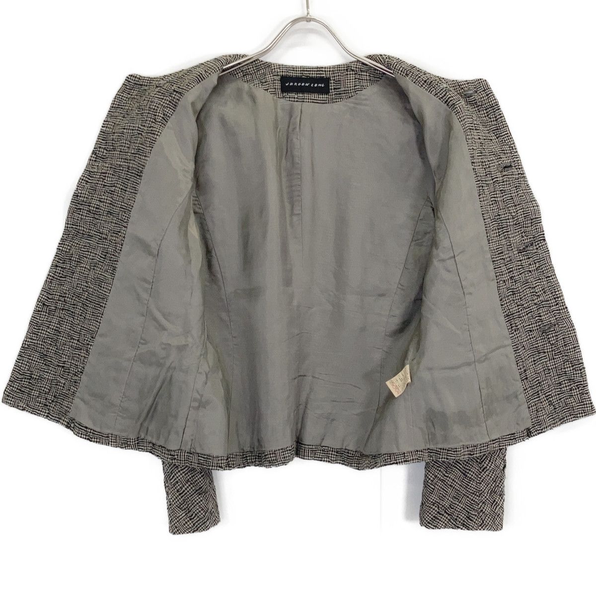 JURGEN LEHL ヨーガンレール ｸﾞﾚｰ系 ﾁｪｯｸ柄 ｼﾙｸ×ｳｰﾙ ﾉｰｶﾗｰ ｼﾞｬｹｯﾄ