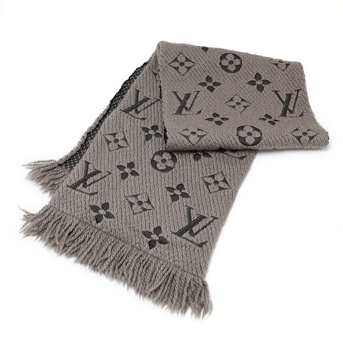 ルイヴィトン エシャルプ ロゴマニア 413287 グレージュ ウール×シルク