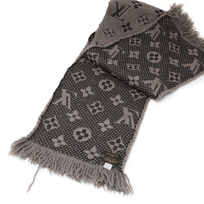 ルイヴィトン エシャルプ ロゴマニア 413287 グレージュ ウール×シルク