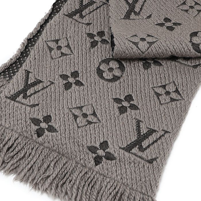 ルイヴィトンロゴマフラー レディース ルイヴィトン エシャルプ ロゴマニア 413287 グレージュ ウール×シルク