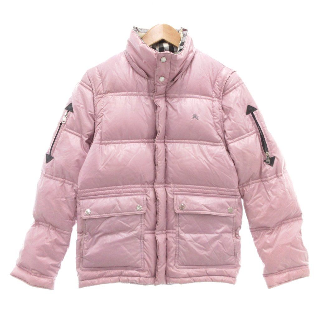 BURBERRY ピンク ジャケット フード付き チェックステッチ ナイロン デリー ダウンジャケット (ベゴニアピンク