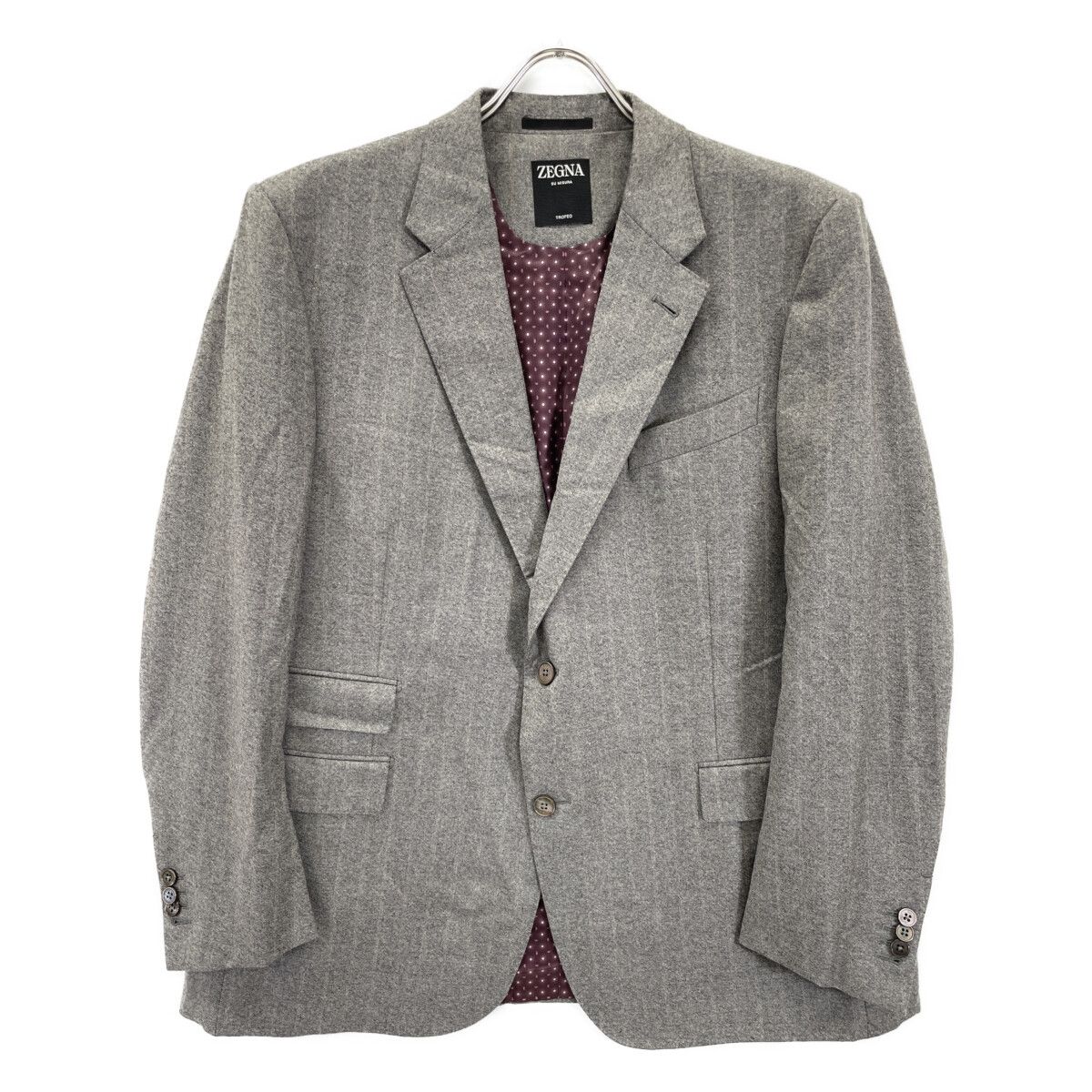 ZEGNA ゼニア ｸﾞﾚｰ ｳｰﾙ ｽﾄﾗｲﾌﾟ 3Pｽｰﾂ 56/60 ◇エルメネジルド・ゼニア 