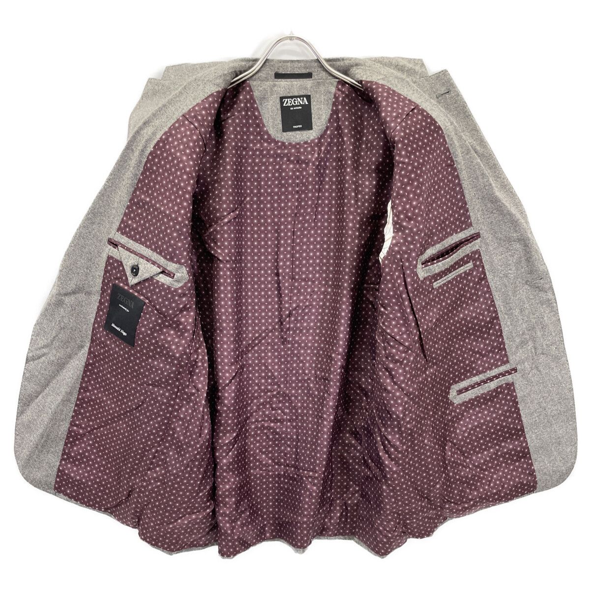ZEGNA ゼニア ｸﾞﾚｰ ｳｰﾙ ｽﾄﾗｲﾌﾟ 3Pｽｰﾂ 56/60 ◇エルメネジルド・ゼニア 