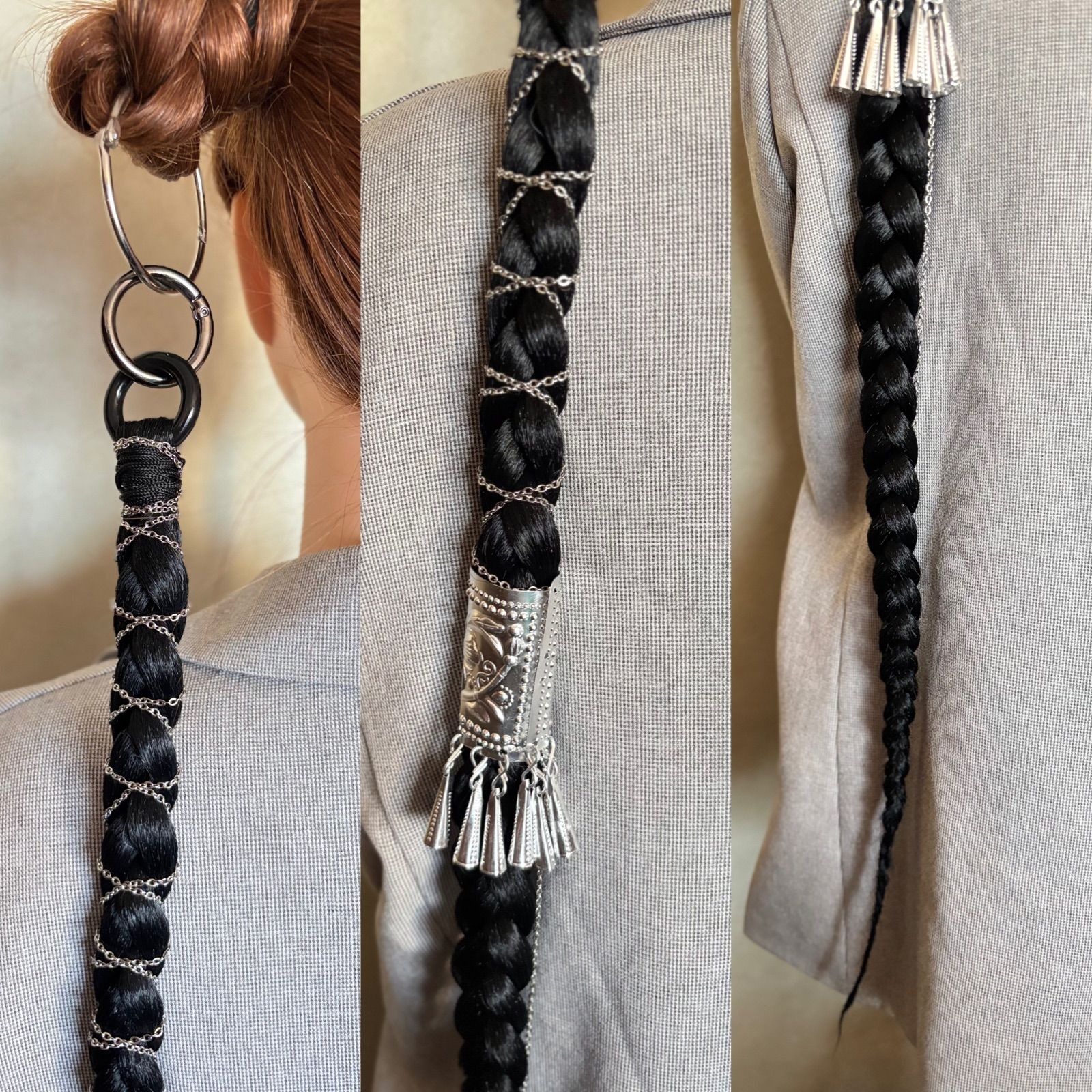 現品限り》【シャラリと鳴る】ポニーテールリング シルバーフリンジ×三