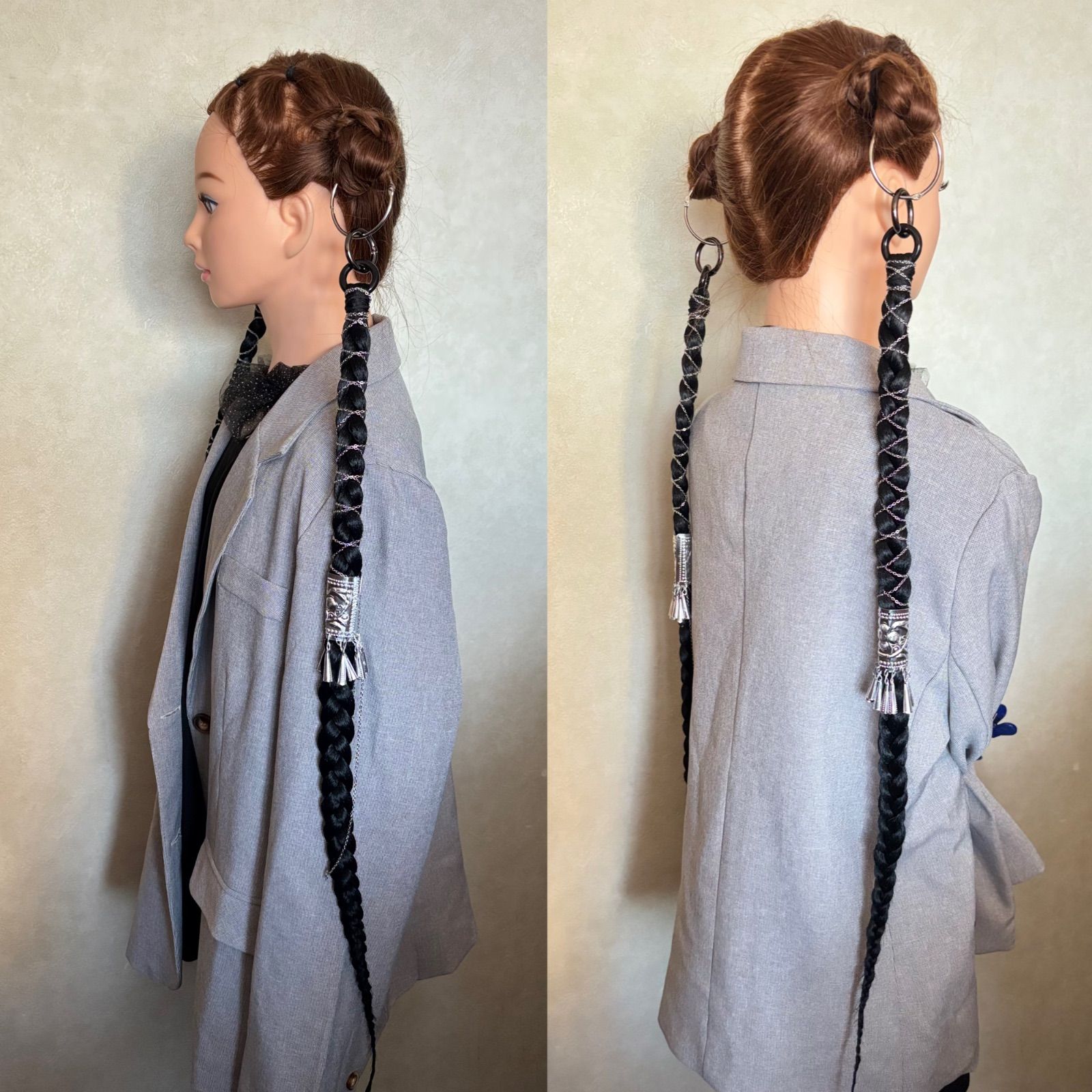 現品限り》【シャラリと鳴る】ポニーテールリング シルバーフリンジ×三