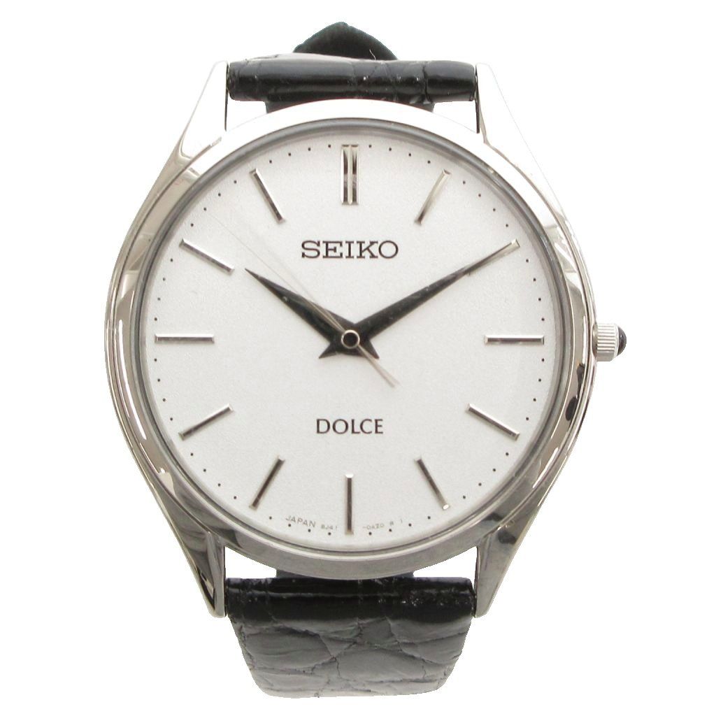セイコー SEIKO ドルチェ DOLCE エクセリーヌ 腕時計 ウォッチ クオーツ SACM171 白文字盤 レザーバンド シルバーカラー 黒 ブラック /GV
