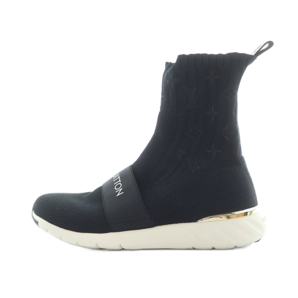 美品　ルイヴィトン　ニットソックスブーツ　モノグラムロゴ　刺繍　黒 美品ルイヴィトンニットソックスブーツモノグラムロゴ刺繍黒