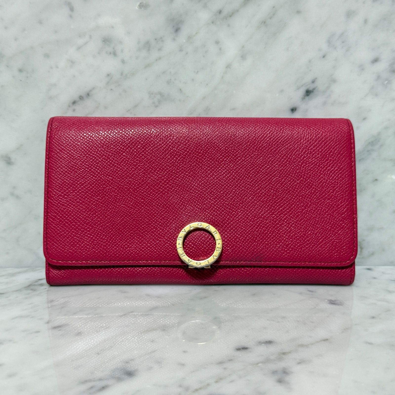 BVLGARI ブルガリ 長財布 ピンク 本革 レザー ゴールド 金 ロゴ