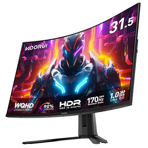 56Z KOORUI MG32A4QB ゲーミングモニター 湾曲 ディスプレイ KOORUI ゲーミングモニター WQHD 32インチ 170Hz 1ms 1500R 湾曲