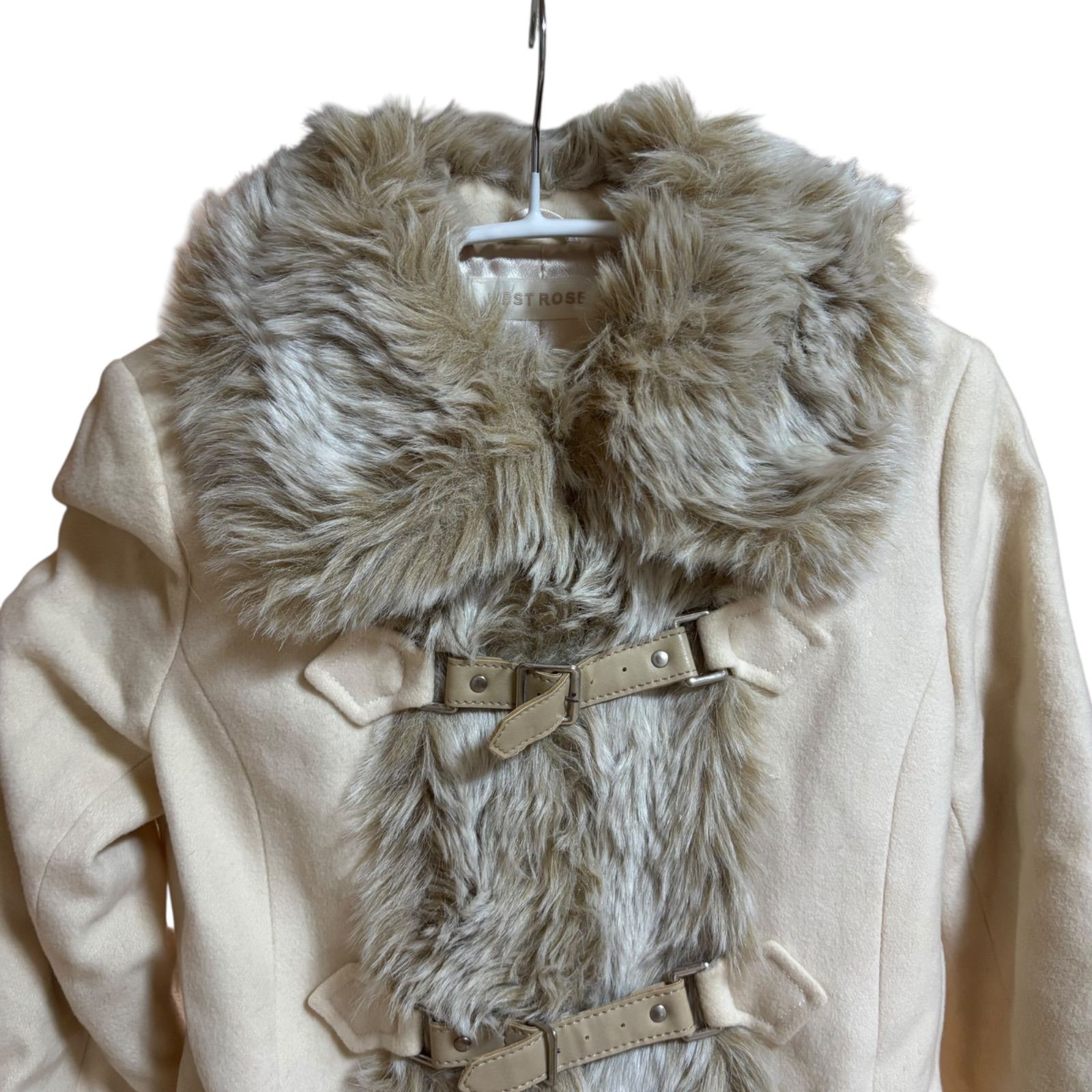 ZK37 L'EST ROSE レストローズ ウールコート ファー付き アイボリー