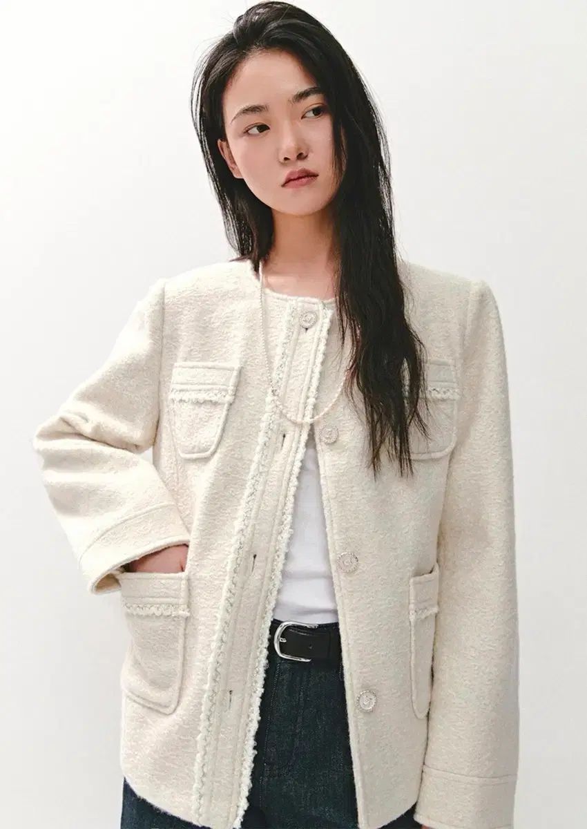 マリ・クレール カラーレス 金糸 バイカラー ツイード ジャケット