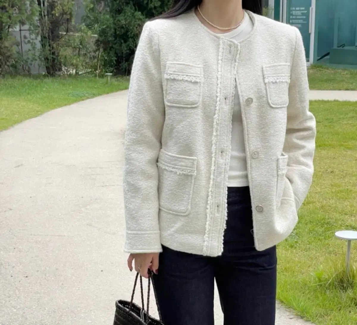 qung クレールバイカラーツイードJK アイボリー qung クレールバイカラーツイードJK アイボリー qung クレールバイ