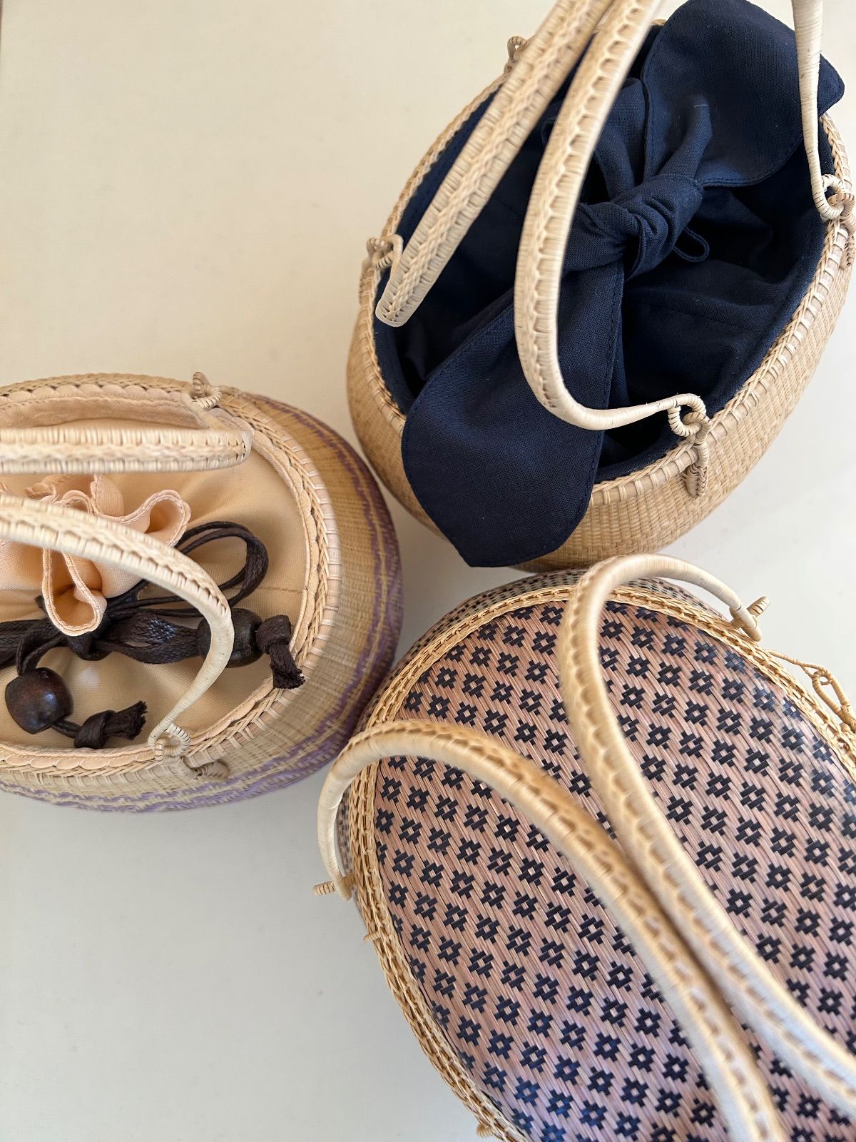 プラニー工房　高級籠バック（少し大きめ） プラニー工房 黒竹籠バッグ タイ王室御用達 竹籠バッグ(プラニー