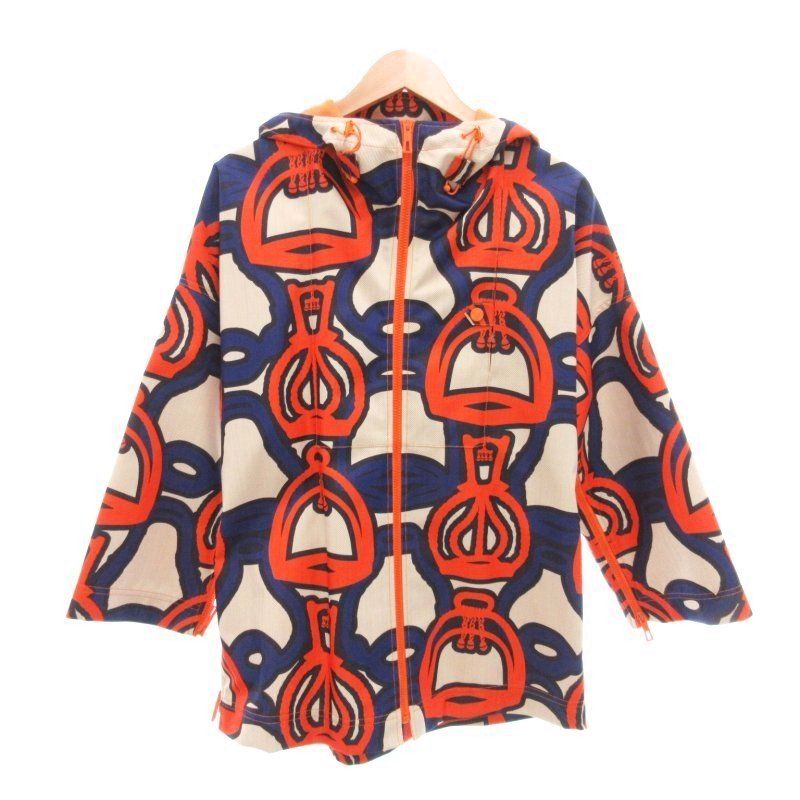 【新品】ランウェイ エルメス アートデザイン プリーツパーカー ジャケット HERMES（エルメス） 未使用品 フェザー キャンバス キルティング