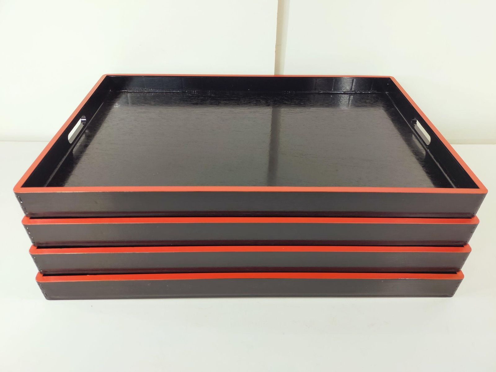 未使用・長期保管品】 業務用 木製 脇取盆 黒天朱 2尺 4枚セット W約