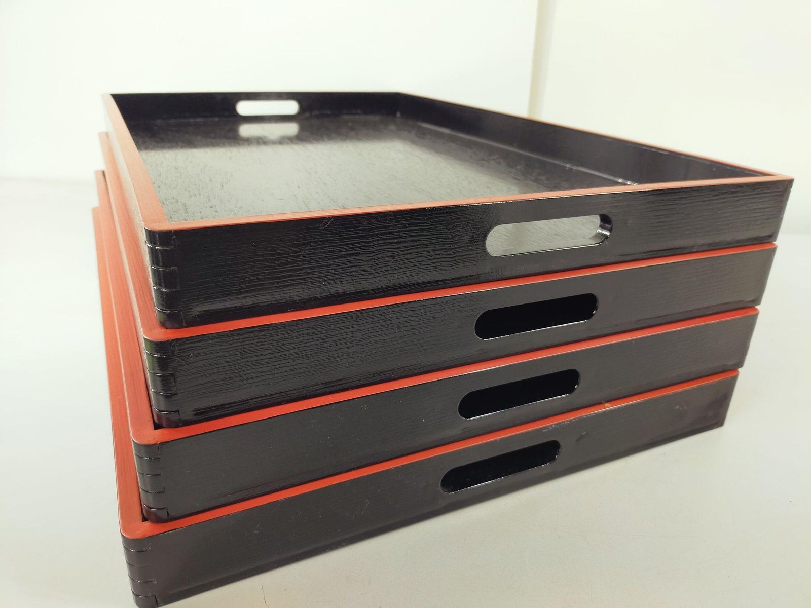 未使用・長期保管品】 業務用 木製 脇取盆 黒天朱 2尺 4枚セット W約