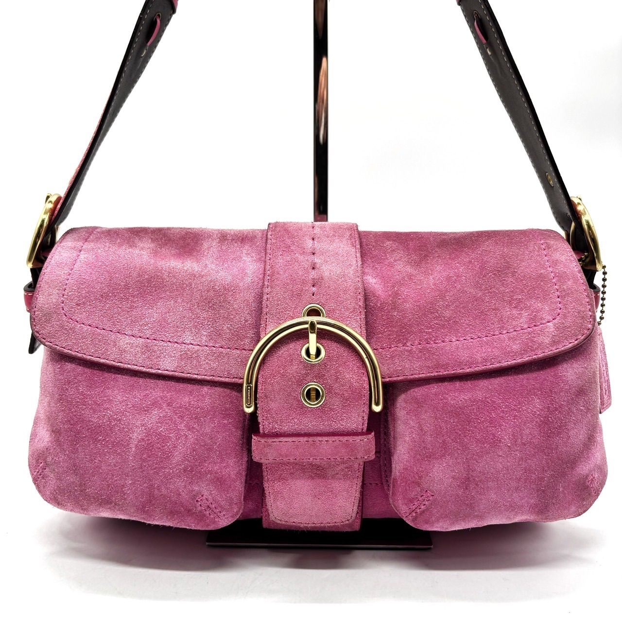 COACH Soho Signature Pink Canvas Leather Unisex Tote Bag Authentic