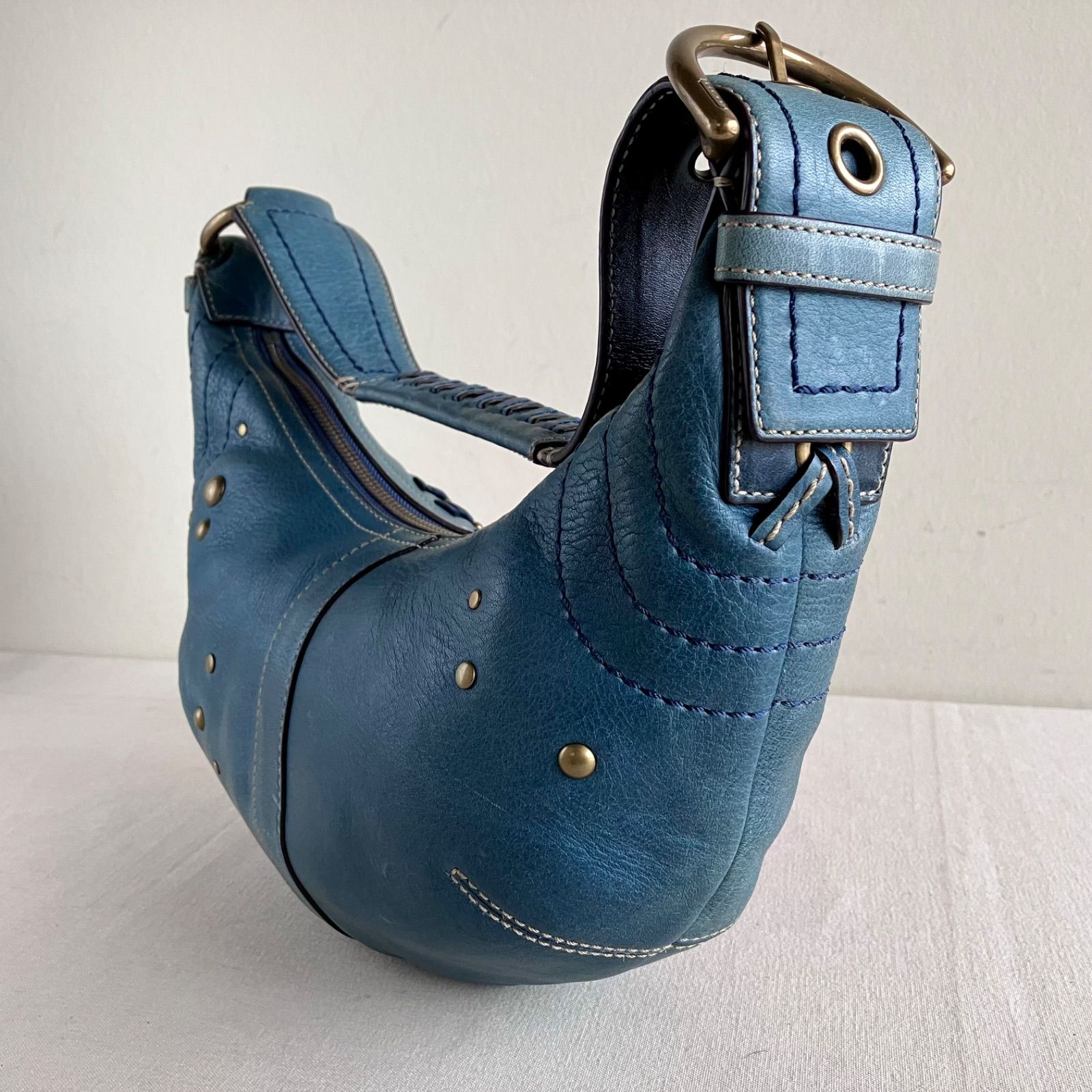 Coach y2k Vintage Lace Studs Ocean Blue Leather Mia Soho Hobo 