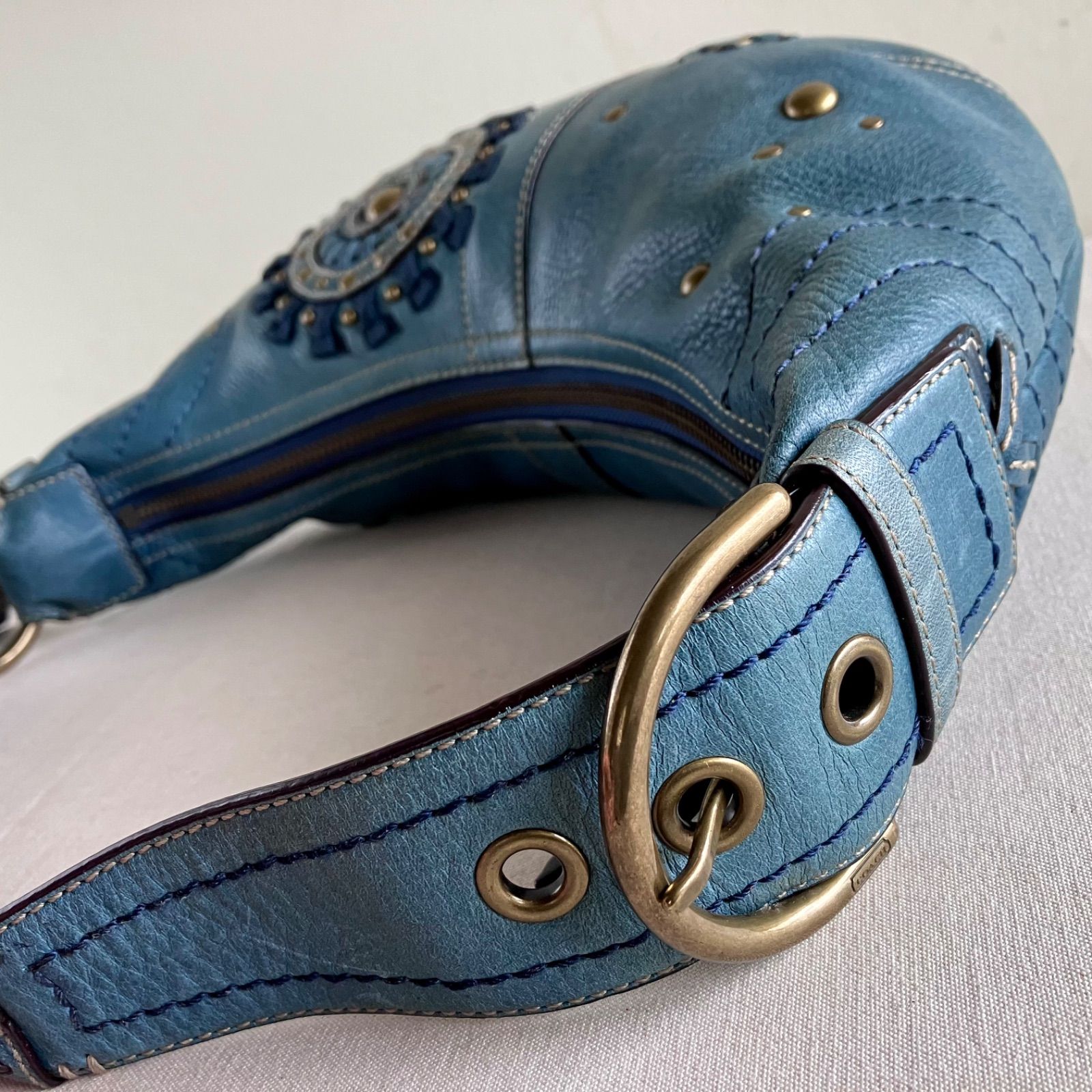 Coach y2k Vintage Lace Studs Ocean Blue Leather Mia Soho Hobo 