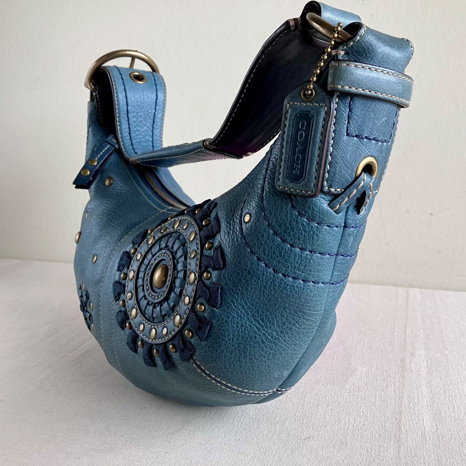 Coach y2k Vintage Lace Studs Ocean Blue Leather Mia Soho Hobo 