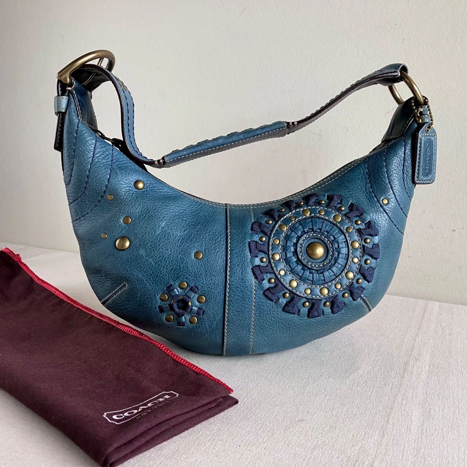 Coach y2k Vintage Lace Studs Ocean Blue Leather Mia Soho Hobo