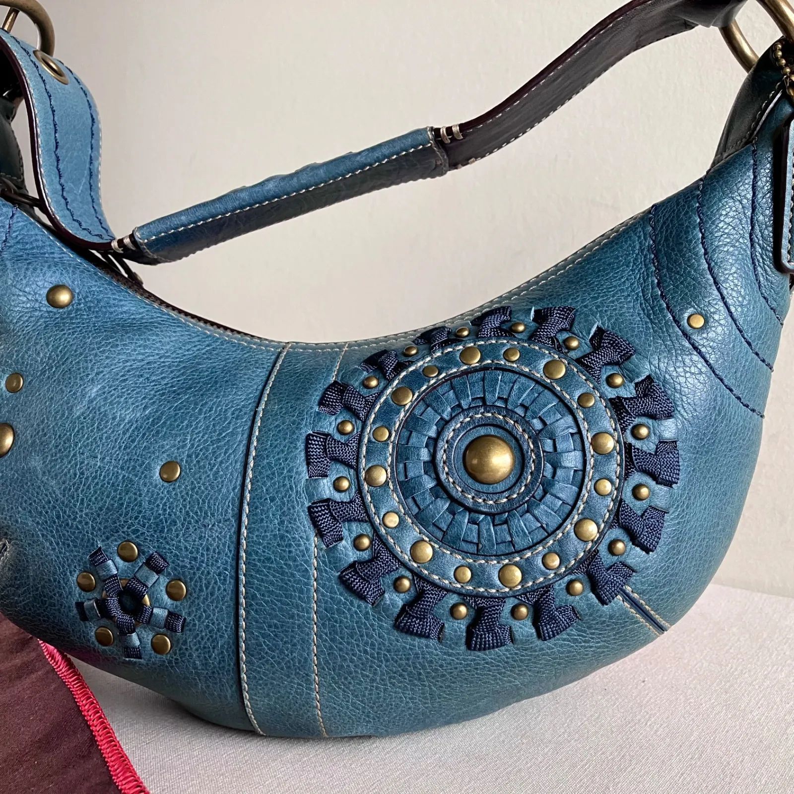 Coach y2k Vintage Lace Studs Ocean Blue Leather Mia Soho Hobo 