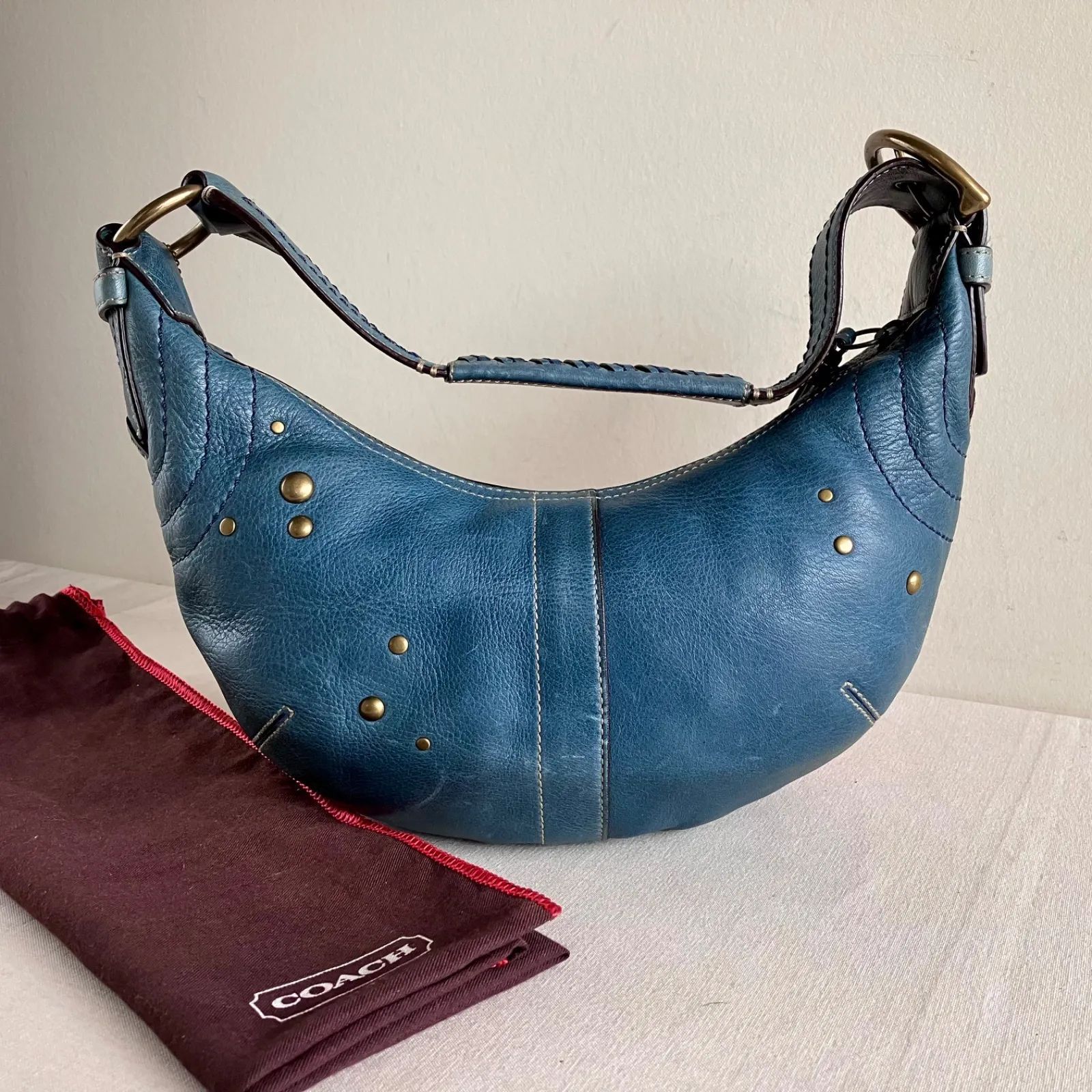 Coach y2k Vintage Lace Studs Ocean Blue Leather Mia Soho Hobo 