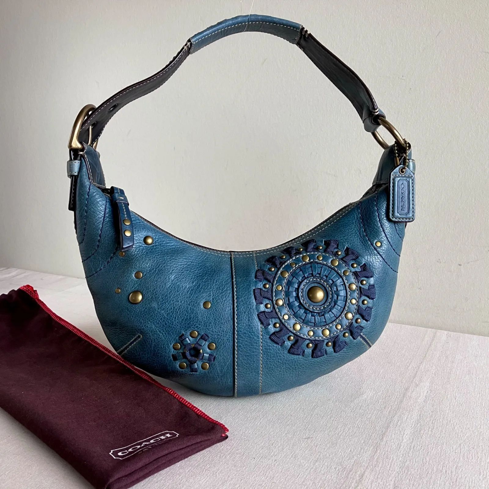 Coach y2k Vintage Lace Studs Ocean Blue Leather Mia Soho Hobo 