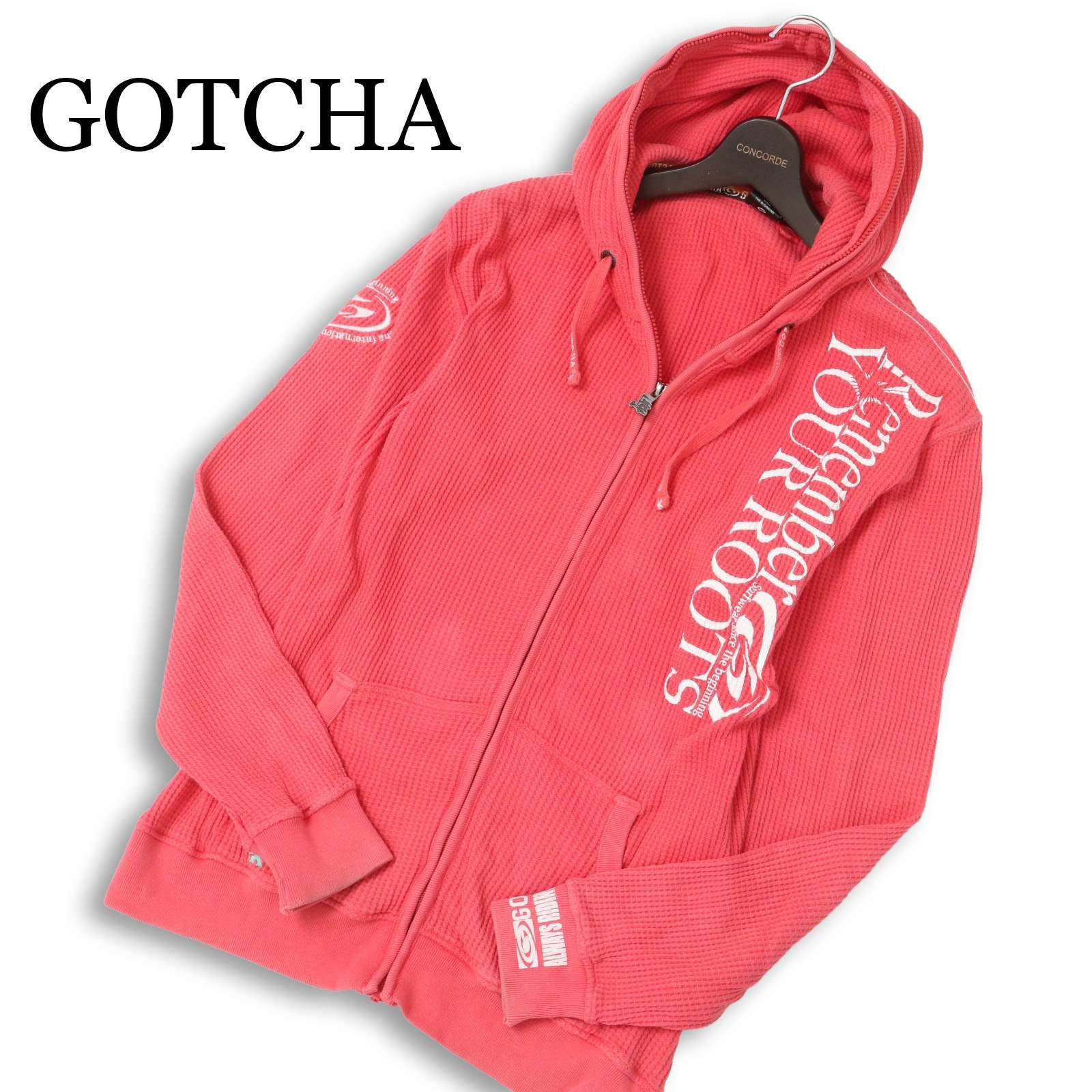【売り切れ】GOTCHA ジップパーカー GOTCHA ガッチャ 通年 ロゴ☆ ワッフル ジップ フーディー パーカー Sz