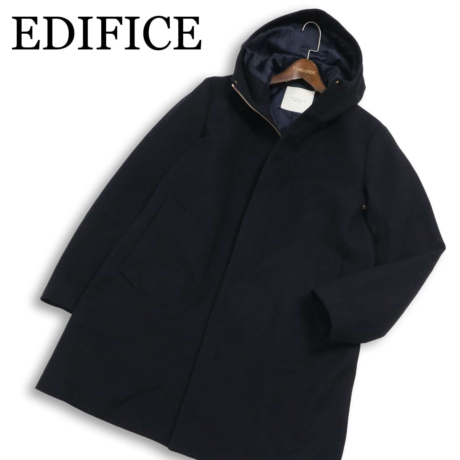 EDIFICE エディフィス 秋冬☆ メルトン ウール フーディー コート Sz
