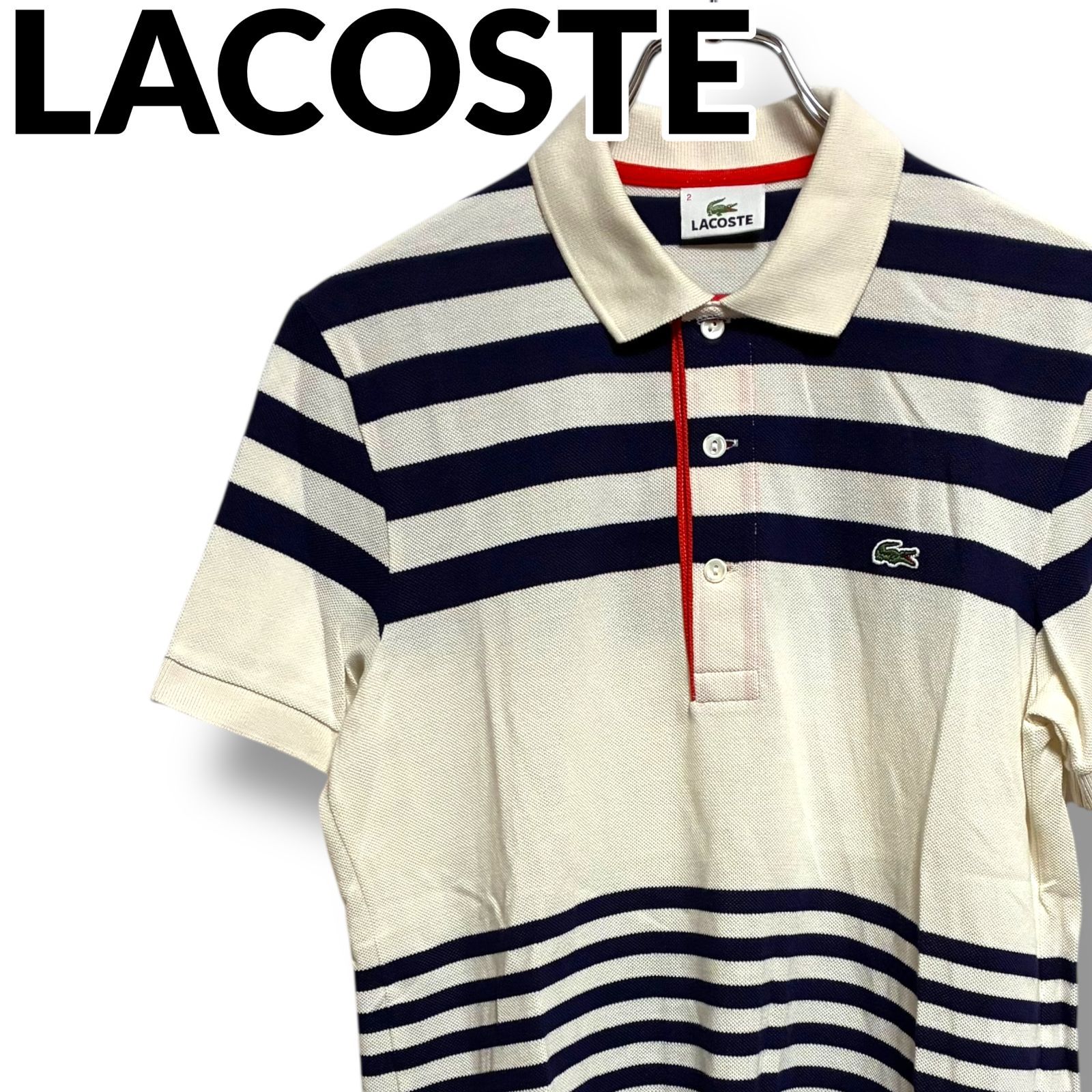 LACOSTE ラコステ 半袖ポロシャツ サイズ2 メンズS ネイビー×ホワイト