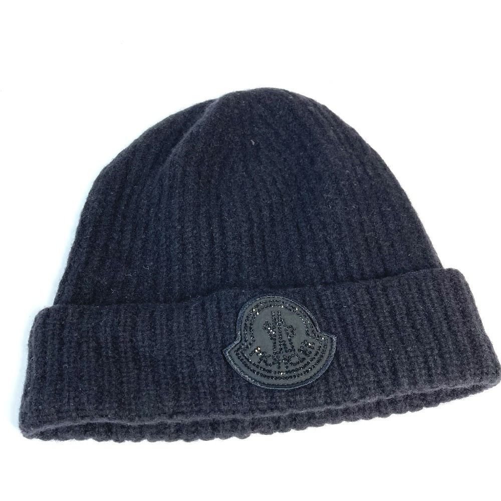 年内12月20日まで　美品✳︎MONCLER モンクレール　 ニット帽 MONCLER モンクレール ニット帽 ラインストーン ロゴ ウール ブラック