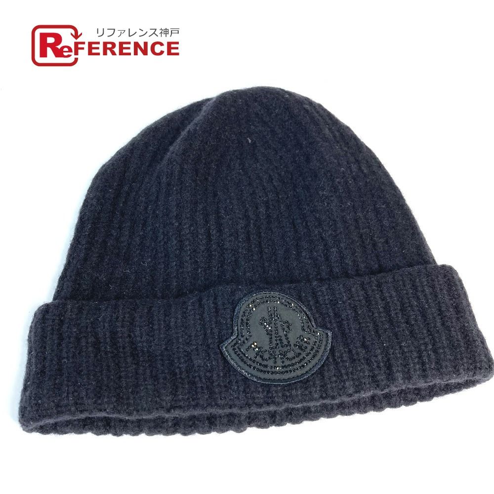 MONCLER モンクレール ニット帽 ラインストーン ロゴ ウール ブラック