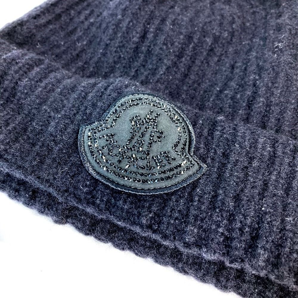 MONCLER モンクレール ニット帽 ラインストーン ロゴ ウール ブラック