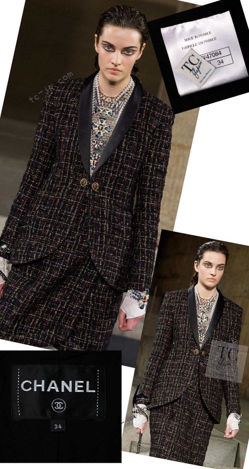 シャネル ジャケット CHANEL ブラック ゴールド ウール モヘア シルク