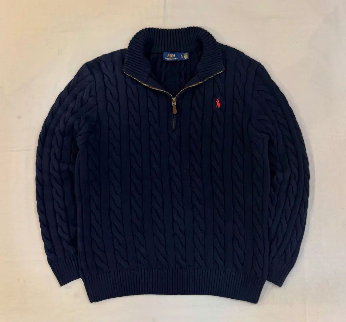 ポロ ラルフローレン ケーブル編み ハーフジップ ニット ネイビー